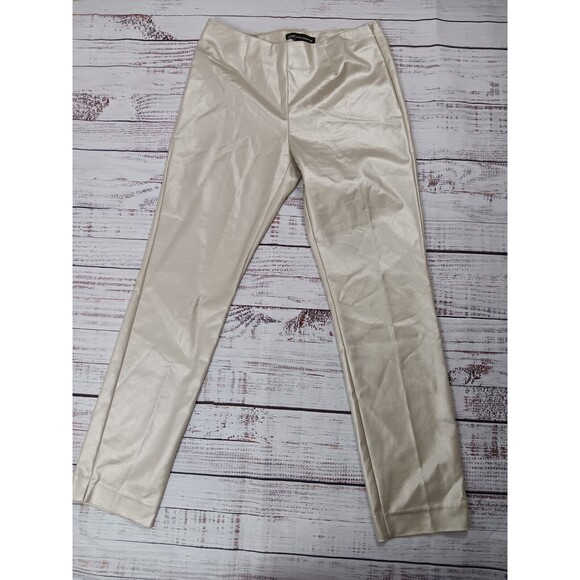 Luxe By Eric Signature Pants Women's 6 Silver Shiny Cotton Blend Zip - Picture 1 of 7